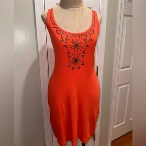 Moda International Y2K 90s festival Orange Embellished ribbed body con Dress